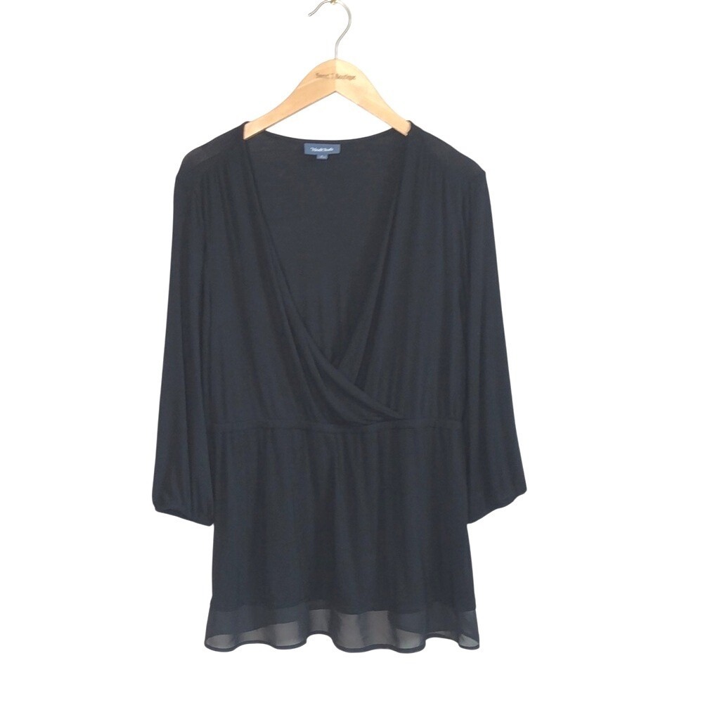 MODCLOTH Women L Black Surplice Babydoll Peplum Balloon Sleeve Top‎ Whimsigoth
